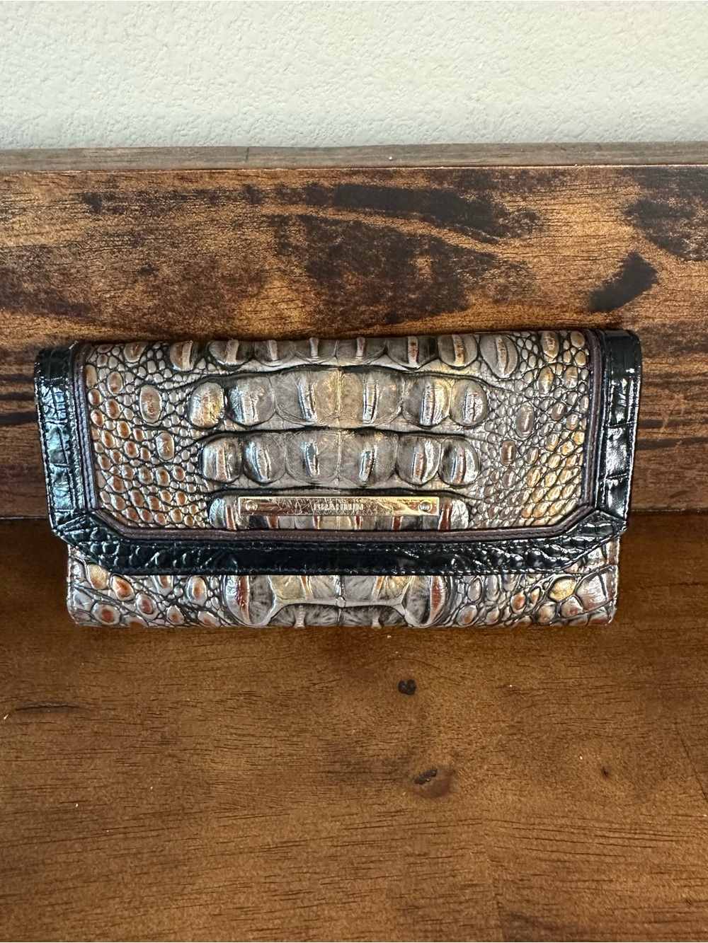 Brahmin Bronze Croc-Embossed Trifold Wallet